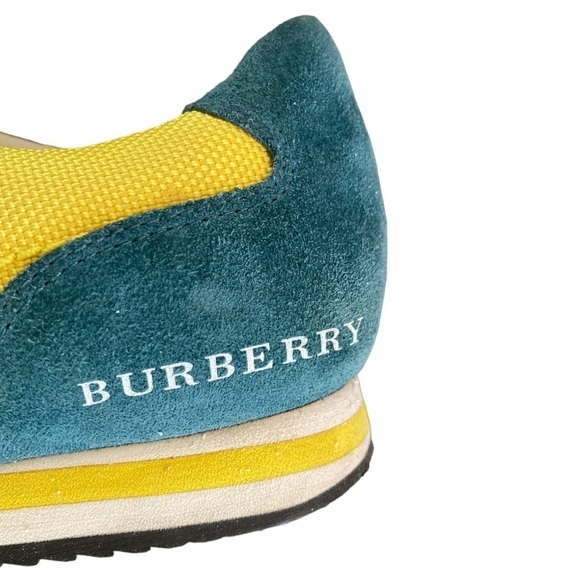 Burberry Pop Suede Nylon Sneakers Runners Teal and Yellow - Picture 7 of 14
